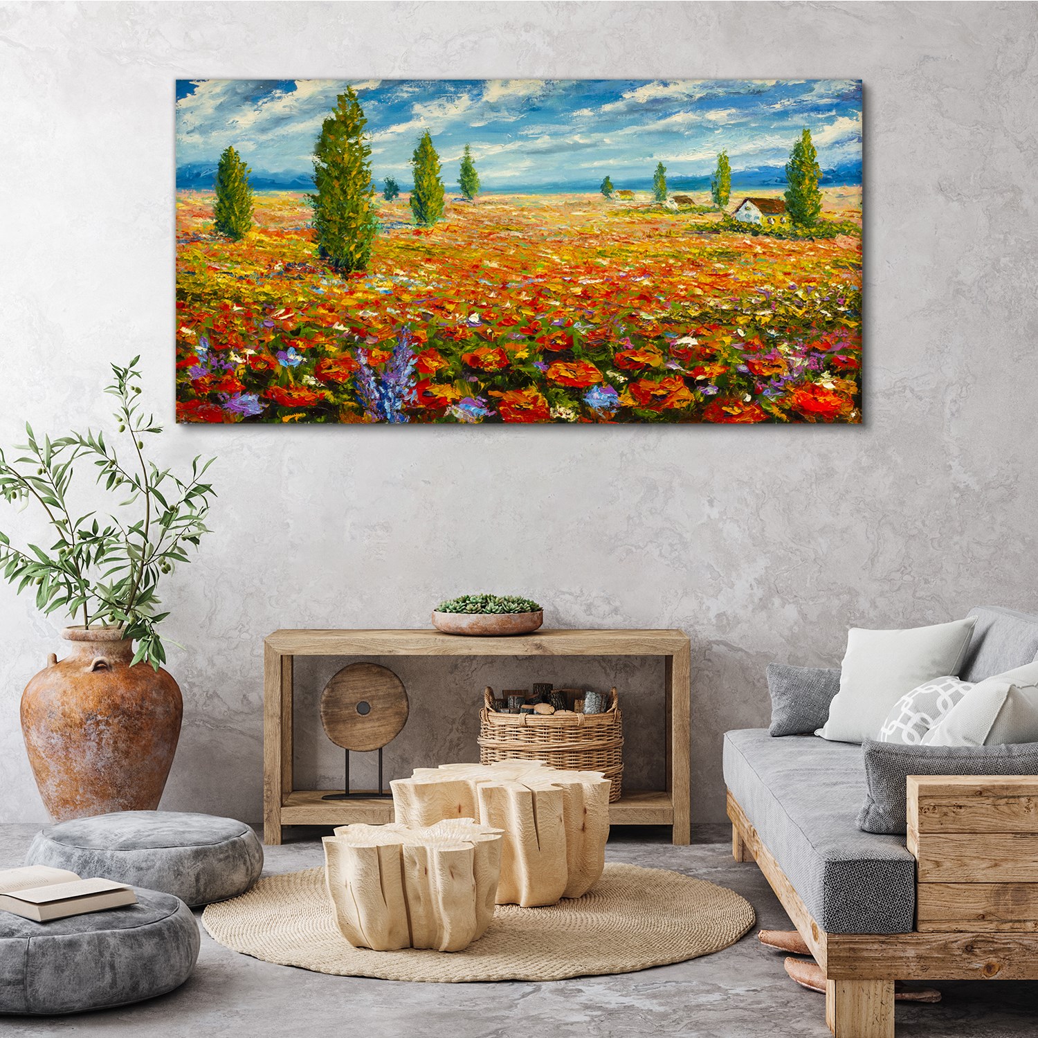 Ölgemälde Blumen Feld Bunt 140x70 Canvas Wandbild Leinwand Bilder | eBay